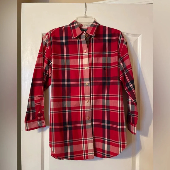 Lauren Ralph Lauren Tops - Lauren by Ralph Lauren Tartan Plaid Embroidered RLL Red Navy Chest Pocket Shirt
